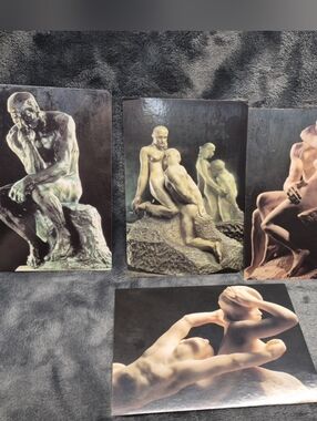 Postcard Auguste Rodin "The Thinker" The Kiss Fugitive Love & More Unused 4 Pcs
